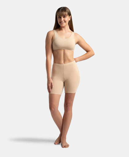 High Coverage Super Combed Cotton Elastane Stretch Shorties With Concealed Waistband - Black & Skin (Pack of 2)