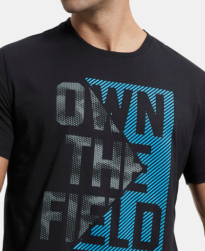 Super Combed Cotton Rich Graphic Printed Round Neck Half Sleeve T-Shirt - Black-7