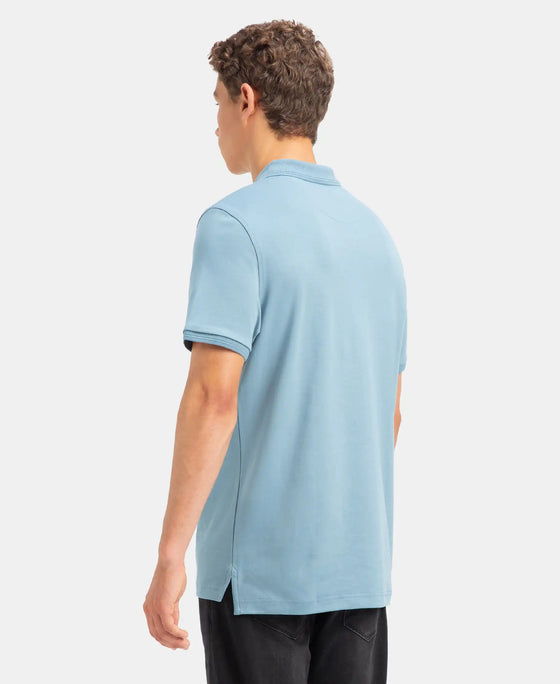 Super Combed Cotton Rich Solid Half Sleeve Polo T-Shirt - Provincial Blue