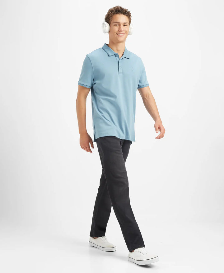 Super Combed Cotton Rich Solid Half Sleeve Polo T-Shirt - Provincial Blue
