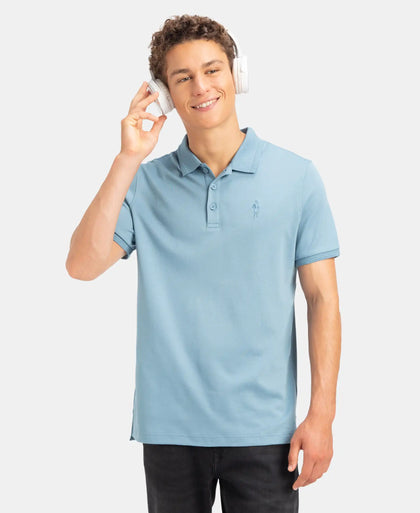 Super Combed Cotton Rich Solid Half Sleeve Polo T-Shirt - Provincial Blue