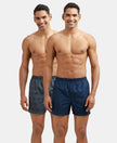 Super Combed Mercerized Cotton Woven Checkered Inner Boxers with Ultrasoft and Durable Inner Waistband - Black & Navy 3-1