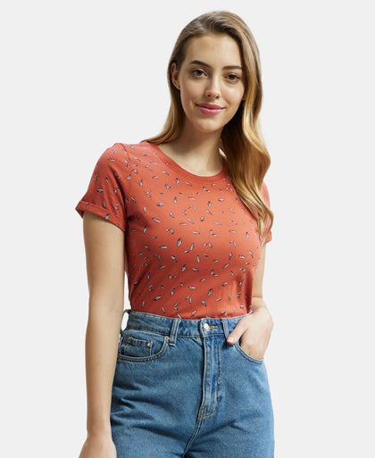 Super Combed Cotton Printed Fabric Relaxed Fit Half Sleeve T-Shirt  - Cinnabar-5