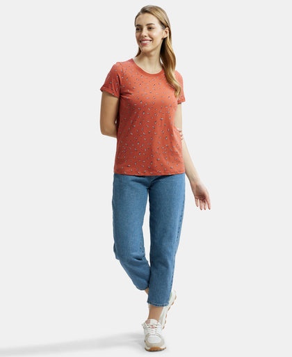 Super Combed Cotton Printed Fabric Relaxed Fit Half Sleeve T-Shirt  - Cinnabar-6
