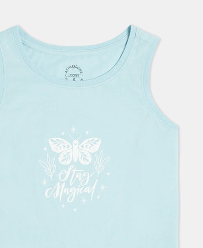 Super Combed Cotton Relaxed Fit Printed Racerback Styled Tank Top - Sea Angel