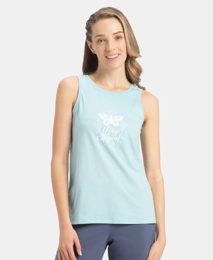Super Combed Cotton Relaxed Fit Printed Racerback Styled Tank Top - Sea Angel