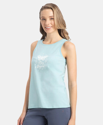 Super Combed Cotton Relaxed Fit Printed Racerback Styled Tank Top - Sea Angel
