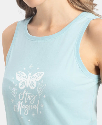 Super Combed Cotton Relaxed Fit Printed Racerback Styled Tank Top - Sea Angel
