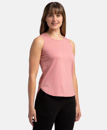 Super Combed Cotton Rich Solid Curved Hem Styled Tank Top - Brandied Apricot