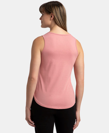 Super Combed Cotton Rich Solid Curved Hem Styled Tank Top - Brandied Apricot