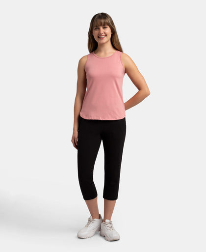 Super Combed Cotton Rich Solid Curved Hem Styled Tank Top - Brandied Apricot
