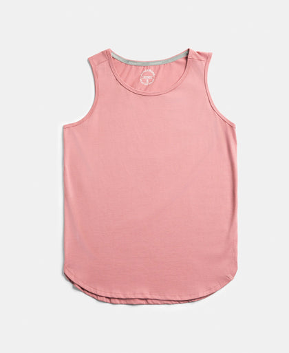 Super Combed Cotton Rich Solid Curved Hem Styled Tank Top - Brandied Apricot