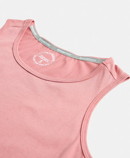 Super Combed Cotton Rich Solid Curved Hem Styled Tank Top - Brandied Apricot