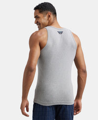 Pack of 3 Super Combed Cotton Rib Round Neck Sleeveless Vest - White-Grey Melange, Teal Green-Black & Neon Blue