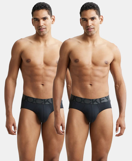 Tactel Microfiber Elastane Stretch Solid Brief with Moisture Move Properties - Black (Pack of 2)