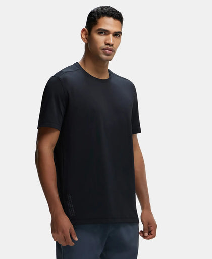 Recycled Microfiber Elastane Stretch Fabric Round Neck Half Sleeve Breathable Mesh T-Shirt - Black-2