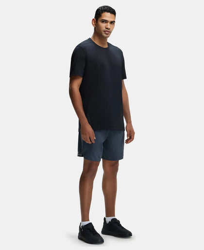 Recycled Microfiber Elastane Stretch Fabric Round Neck Half Sleeve Breathable Mesh T-Shirt - Black-4