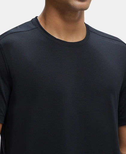 Recycled Microfiber Elastane Stretch Fabric Round Neck Half Sleeve Breathable Mesh T-Shirt - Black-6