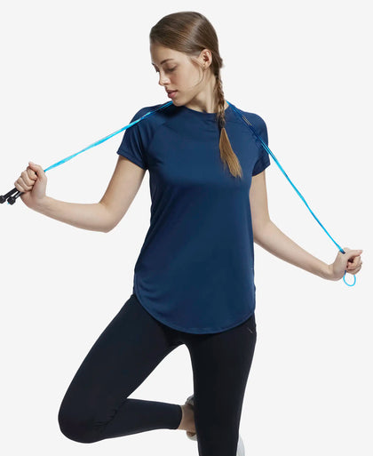 Microfiber Fabric Relaxed Fit Solid Curved Hem Styled Half Sleeve T-Shirt - Cosmic Sapphire-6