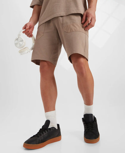 Super Combed Cotton Textured Knit Shorts with Side Pockets - Taupe Grey
