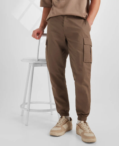 Super Combed Cotton Woven Regular Fit Cargo Jogger with Seven Pockets - Dark Khaki