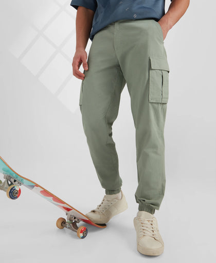 Super Combed Cotton Woven Regular Fit Cargo Jogger with Seven Pockets - Iceberg Green