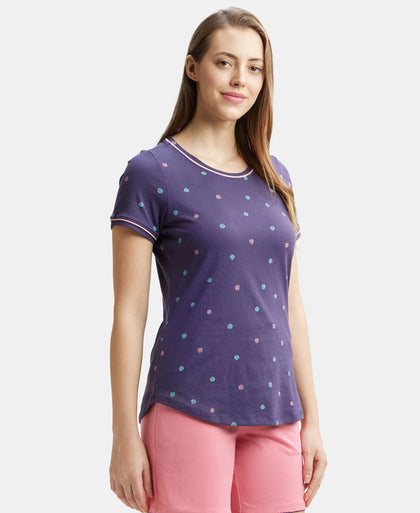 Super Combed Cotton Relaxed Fit Printed Round Neck Half Sleeve T-Shirt with Contrast Piping Design - Classic Navy-2