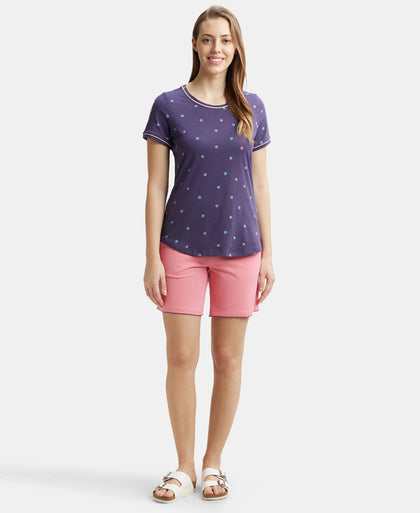 Super Combed Cotton Relaxed Fit Printed Round Neck Half Sleeve T-Shirt with Contrast Piping Design - Classic Navy-4