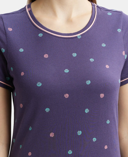 Super Combed Cotton Relaxed Fit Printed Round Neck Half Sleeve T-Shirt with Contrast Piping Design - Classic Navy-7