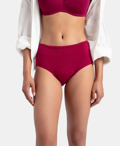 Super Combed Cotton Elastane Stretch Period Panty with Leak Proof Inner Absorbent Layer and StayFresh Treatment - Black & Beet Red (Pack of 2)