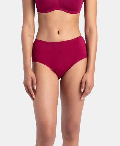 Super Combed Cotton Elastane Stretch Period Panty with Leak Proof Inner Absorbent Layer and StayFresh Treatment - Black & Beet Red (Pack of 2)