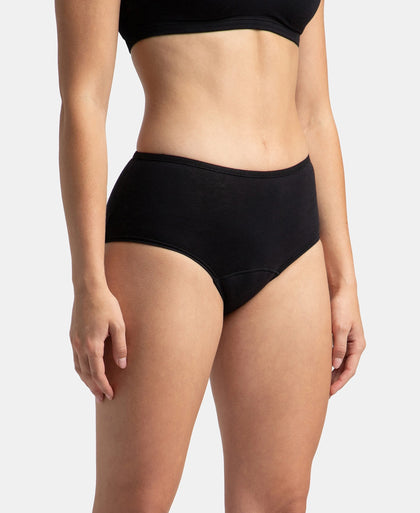 Super Combed Cotton Elastane Stretch Period Panty with Leak Proof Inner Absorbent Layer and StayFresh Treatment - Black & Beet Red (Pack of 2)