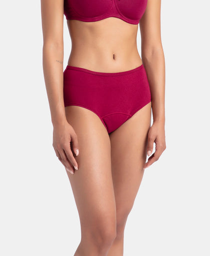 Super Combed Cotton Elastane Stretch Period Panty with Leak Proof Inner Absorbent Layer and StayFresh Treatment - Black & Beet Red (Pack of 2)