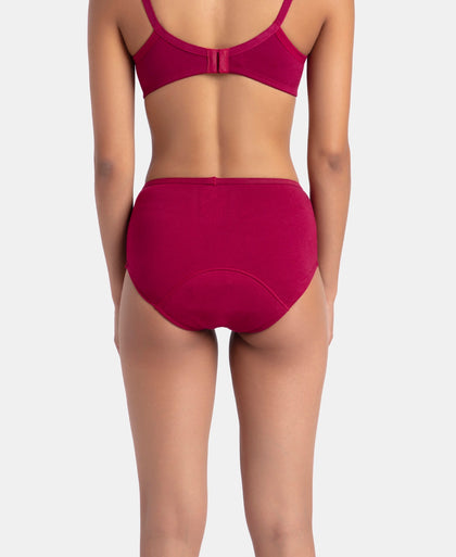 Super Combed Cotton Elastane Stretch Period Panty with Leak Proof Inner Absorbent Layer and StayFresh Treatment - Black & Beet Red (Pack of 2)