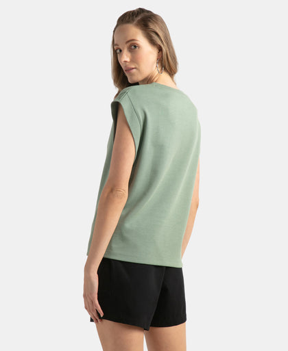 Super Combed Cotton Rich Hybrid Tank Top with Ribbed Sleeves - Lily Pad
