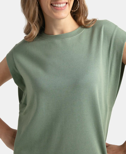 Super Combed Cotton Rich Hybrid Tank Top with Ribbed Sleeves - Lily Pad