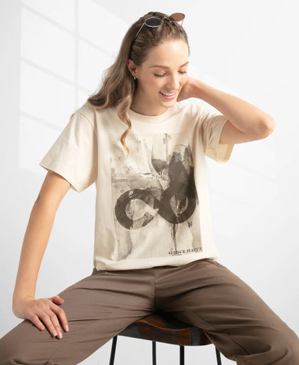 Super Combed Cotton Rich Oversized Graphic Print T-Shirt with Drop Shoulder Styling - Snow White